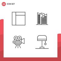 Group of 4 Filledline Flat Colors Signs and Symbols for grid desk office movi light Editable Vector Design Elements