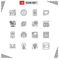 Group of 16 Modern Outlines Set for report account audio space rotation Editable Vector Design Elements