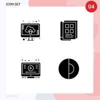 Set of 4 Vector Solid Glyphs on Grid for cloud learn upload paper video Editable Vector Design Elements