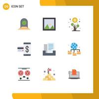 Mobile Interface Flat Color Set of 9 Pictograms of financial cashless interior card growth Editable Vector Design Elements