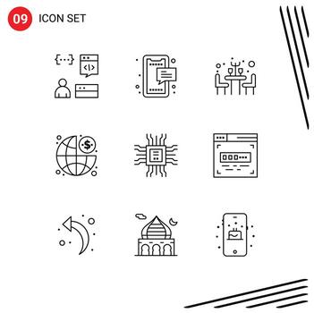 User Interface Pack of 9 Basic Outlines of book management mobile finance table Editable Vector Design Elements
