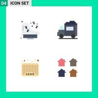 Pack of 4 Modern Flat Icons Signs and Symbols for Web Print Media such as grand bar code bus transport code Editable Vector Design Elements