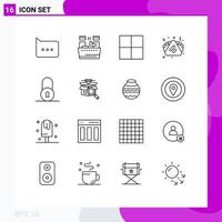 16 User Interface Outline Pack of modern Signs and Symbols of search padlock wireframe circular sandwich Editable Vector Design Elements