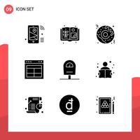 Pack of 9 creative Solid Glyphs of meter website pizza text interface Editable Vector Design Elements