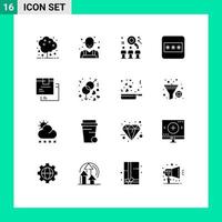 Pack of 16 Modern Solid Glyphs Signs and Symbols for Web Print Media such as delivery password rescource layout job Editable Vector Design Elements