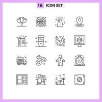 Group of 16 Outlines Signs and Symbols for meal drinks frock cooking pin Editable Vector Design Elements