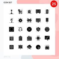 Modern Set of 25 Solid Glyphs Pictograph of memory chip contact safe deposit Editable Vector Design Elements