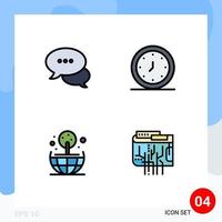 Universal Icon Symbols Group of 4 Modern Filledline Flat Colors of bubble earth chatting clock world Editable Vector Design Elements