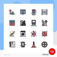 Set of 16 Commercial Flat Color Filled Lines pack for high hd in filmmaking money hd film cart Editable Creative Vector Design Elements