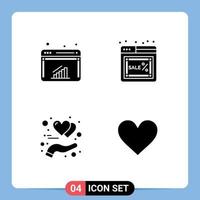 Universal Icon Symbols Group of 4 Modern Solid Glyphs of chart protect web monday hand Editable Vector Design Elements