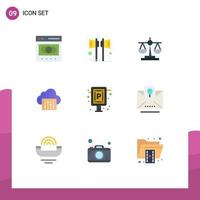 9 Universal Flat Color Signs Symbols of audio connection sound cloud law Editable Vector Design Elements