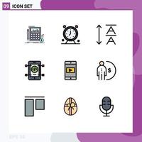 Mobile Interface Filledline Flat Color Set of 9 Pictograms of mobile web time development mobile Editable Vector Design Elements