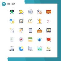 25 Universal Flat Color Signs Symbols of doc gear chip web hardware Editable Vector Design Elements