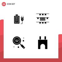 4 Universal Solid Glyph Signs Symbols of battery search education american text Editable Vector Design Elements