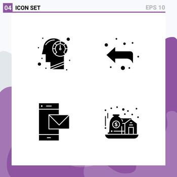 conjunto de 4 iconos de interfaz de usuario modernos signos de símbolos para mensajes rápidos mente hacia adelante elementos de diseño de vectores editables de teléfono