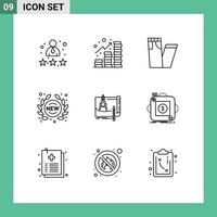 9 Thematic Vector Outlines and Editable Symbols of blueprint sign coins sticker label Editable Vector Design Elements