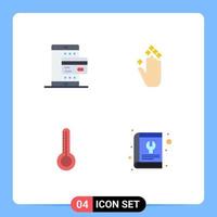 Set of 4 Commercial Flat Icons pack for card thermometer payment hand arrow book Editable Vector Design Elements