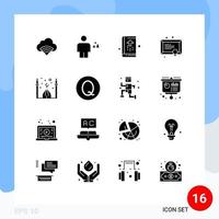 Mobile Interface Solid Glyph Set of 16 Pictograms of study education land diploma growth Editable Vector Design Elements