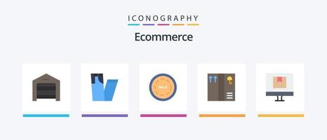 paquete de iconos planos de comercio electrónico 5 que incluye en línea. entrega. venta. comercio. paquete. diseño de iconos creativos vector