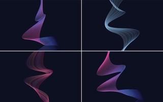 Set of 4 geometric wave pattern background Abstract waving line vector