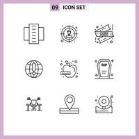 9 Thematic Vector Outlines and Editable Symbols of diet world ribbon browser globe Editable Vector Design Elements