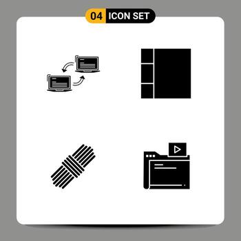 paquete de glifos sólidos de 4 símbolos universales de elementos de diseño vectorial editables de película de diseño de red de conjunto de computadora vector