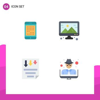 Group of 4 Modern Flat Icons Set for phone design digital creative low Editable Vector Design Elements