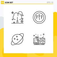 Group of 4 Modern Filledline Flat Colors Set for cloud planet save human space Editable Vector Design Elements