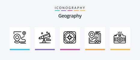 paquete de iconos de la línea 5 de geografía que incluye el destino. mapa. alfiler. localización. GPS. diseño de iconos creativos vector