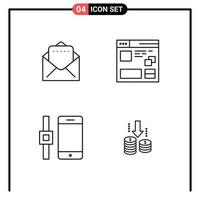 Line Pack of 4 Universal Symbols of document smartphone internet window transfer Editable Vector Design Elements