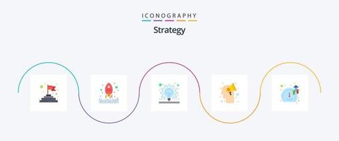 Paquete de iconos de estrategia plana 5 que incluye software. concepto. lluvia de ideas. plan vector