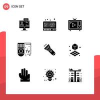 9 Thematic Vector Solid Glyphs and Editable Symbols of tv control sound smart tv set Editable Vector Design Elements