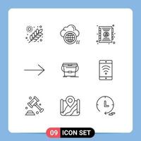 Universal Icon Symbols Group of 9 Modern Outlines of water cleaning data bucket arrow Editable Vector Design Elements