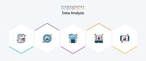 Data Analysis 25 FilledLine icon pack including chart. security. analytics. lock. computer vector