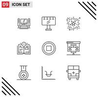 Set of 9 Vector Outlines on Grid for user basic event book bulb Editable Vector Design Elements