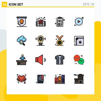 Modern Set of 16 Flat Color Filled Lines Pictograph of technology cloud document button arrows Editable Creative Vector Design Elements