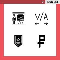Set of 4 Commercial Solid Glyphs pack for business star businessman text currency Editable Vector Design Elements