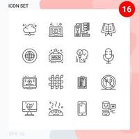 Mobile Interface Outline Set of 16 Pictograms of communication quran combination holy information Editable Vector Design Elements