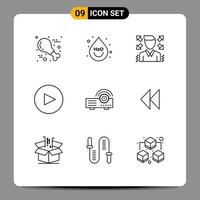 9 Universal Outlines Set for Web and Mobile Applications control machine businessman projector play Editable Vector Design Elements