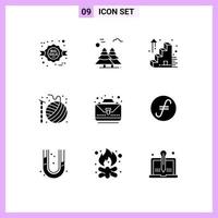 Mobile Interface Solid Glyph Set of 9 Pictograms of business hobbies scandinavia crochet ball Editable Vector Design Elements