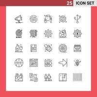 25 iconos creativos, signos y símbolos modernos de usb weather target, cuerda de saltar soleada, elementos de diseño vectorial editables vector