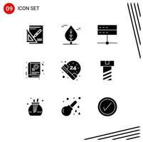 Solid Glyph Pack of 9 Universal Symbols of call sign data read book Editable Vector Design Elements