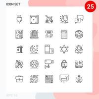 User Interface Pack of 25 Basic Lines of man chatting horse drawn vehicle party moon Editable Vector Design Elements