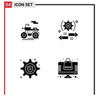 Set of 4 Commercial Solid Glyphs pack for motor security setting left bag Editable Vector Design Elements