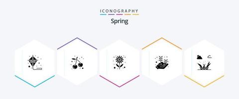 Spring 25 Glyph icon pack including green. grass. summer. growing hand. plant vector