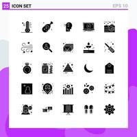 Universal Icon Symbols Group of 25 Modern Solid Glyphs of software application meat app brian Editable Vector Design Elements