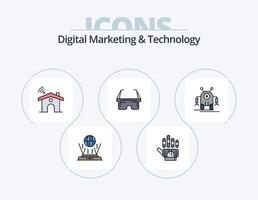 marketing digital y línea de tecnología llena de iconos paquete 5 diseño de iconos. aprendizaje. corazón. tecnología. amar. reloj de mano vector