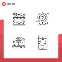 Pack of 4 Modern Filledline Flat Colors Signs and Symbols for Web Print Media such as building database life father network Editable Vector Design Elements