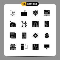 Set of 16 Commercial Solid Glyphs pack for scenery landscape protection storage folder Editable Vector Design Elements