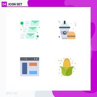 Pictogram Set of 4 Simple Flat Icons of email internet email message burger website Editable Vector Design Elements